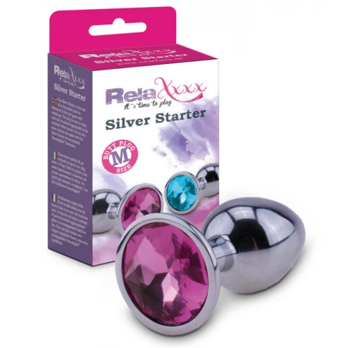 RelaXxxx Zilver Starter Metalen Buttplug Roze Maat M - Afbeelding 2