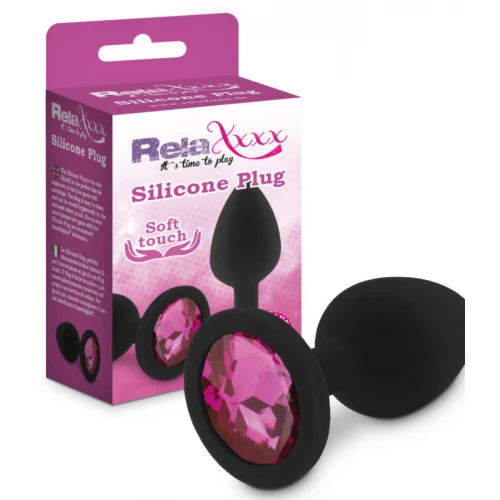 RelaXxxx Silicone Buttplug Diamand Zwart/Roze Maat S - Afbeelding 2
