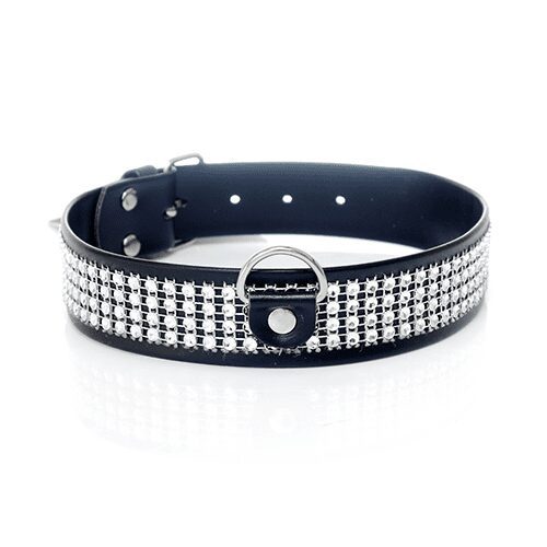 Fetish Boss Series Collar with crystals 3 cm silver 500x500 1