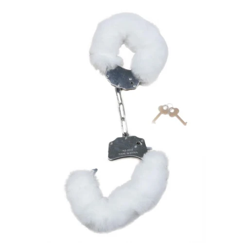 Pluche Handboeien Fetish Furry Cuffs - Wit - Afbeelding 5