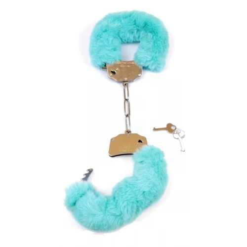 Pluche Handboeien Fetish Furry Cuffs - Turquoise - Afbeelding 5