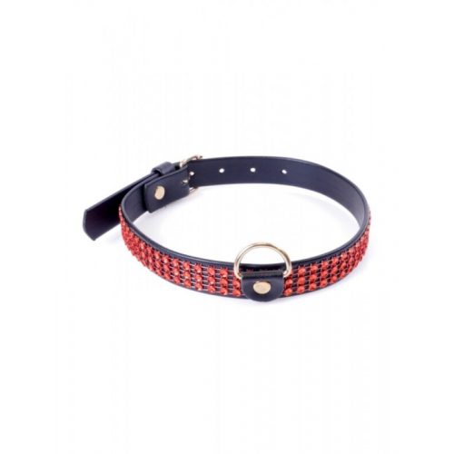 fetish boss series collar with crystals 2 cm red line scaled
