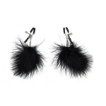 Tepelklemmen Met Vacht - Tepelklem Veertje - BDSM - Bondage - Luxe Verpakking - Party Hard - Euphoric - Zwart