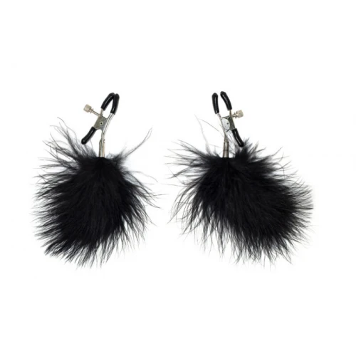 Tepelklemmen Met Vacht - Tepelklem Veertje - BDSM - Bondage - Luxe Verpakking - Party Hard - Euphoric - Zwart