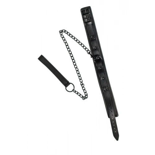 Leren Verstelbare Halsband Met Ketting Riem - Collar - BDSM - Bondage - Luxe Verpakking - Party Hard - Kinky - Zwart - Afbeelding 5