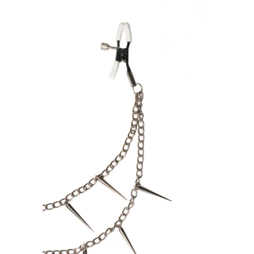 Tepelklemmen Met Ketting En Stekelpunten - BDSM - Bondage - Luxe Verpakking - Party Hard - Spikey - Afbeelding 4
