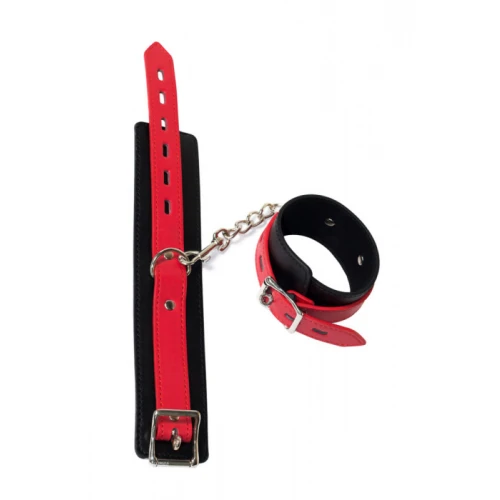 Leren Aanpasbare Enkelboeien - Verstelbaar - Cuffs - BDSM - Bondage - Luxe Verpakking - Party Hard - Tricky - Zwart/Rood - Afbeelding 4