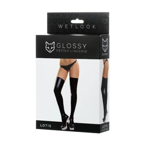 Glossy Shiny Wetlook stockings LOTIS - Zwart - XL - Afbeelding 2