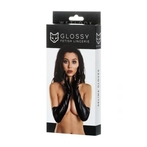 Glossy gloves SELINA - Zwart - L - Afbeelding 2