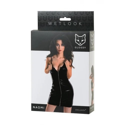 Glossy Wetlook Zwart dress NAOMI - Zwart - M - Afbeelding 2