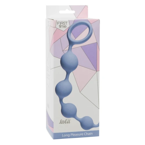 Lola Toys - First Time - Long Pleasure Chain - Buttplug met Kralen - Extra Lang - Flexibele Anaal Ballen/ Kralen/ Ketting met handgreep - Anal Beads - Anaalplug 100% Siliconen - Prostaat Stimulatie - P-Spot - Unisex - 35cm x 2,5cm - Blauw - Afbeelding 2