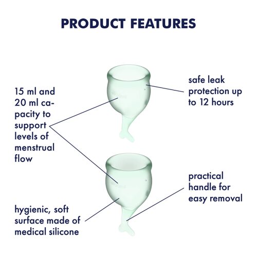 satisfyer feel secure menstrual cup light green features