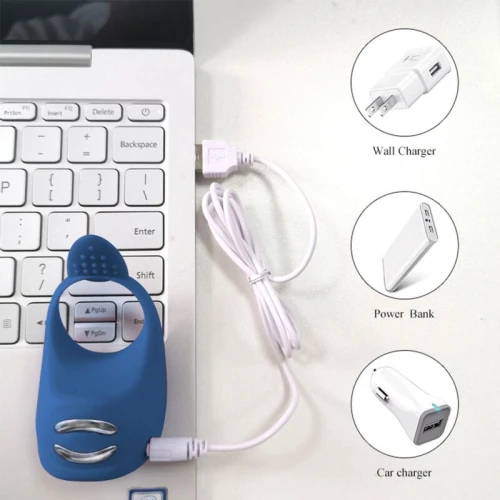Vibrator - Silicone Ring Blue USB 7 standen + Electro stim / remote control - Afbeelding 4