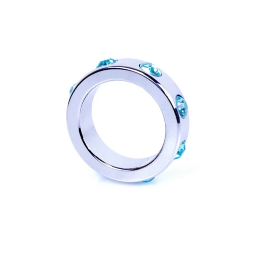 Boss Series - Metaal - Cockring - Penisring met Lichtblauwe Diamanten - Middel - Afbeelding 2