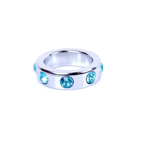 Boss Series - Metaal - Cockring - Penisring met Lichtblauwe Diamanten - Middel - Afbeelding 4