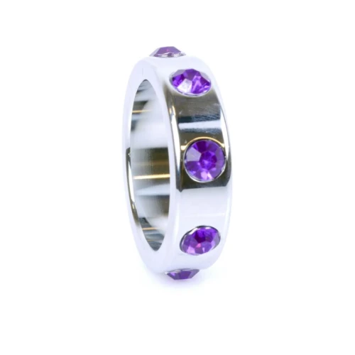 Boss Series - Metaal - Cockring - Penisring met Paarse Diamanten - Groot - Afbeelding 4