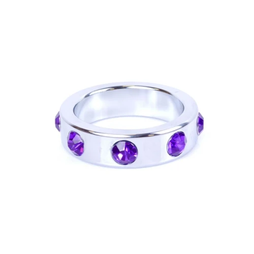Boss Series - Metaal - Cockring - Penisring met Paarse Diamanten - Groot - Afbeelding 3