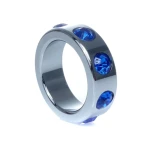 Boss Series - Metaal - Cockring - Penisring met Donkerblauwe Diamanten - Klein