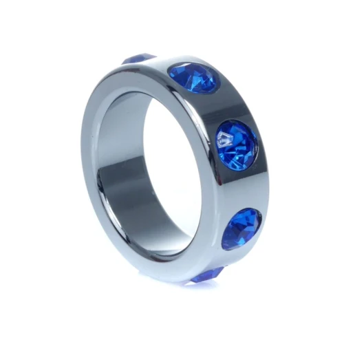 Boss Series - Metaal - Cockring - Penisring met Donkerblauwe Diamanten - Klein