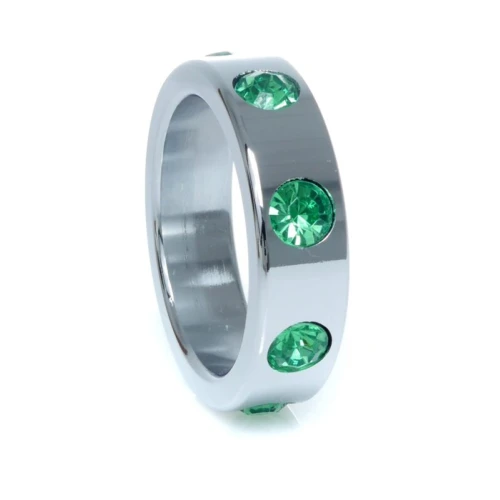 Boss Series - Metaal - Cockring - Penisring met Groene Diamanten - Groot - Afbeelding 5