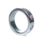 Boss Series - Metaal - Cockring - Penisring met Lichtroze Diamanten - Groot