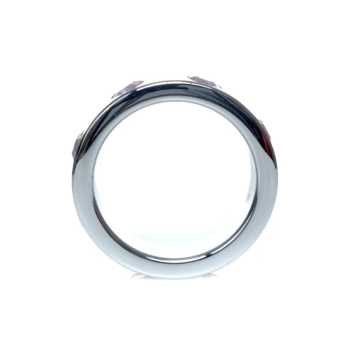 Boss Series - Metaal - Cockring - Penisring met Lichtroze Diamanten - Groot - Afbeelding 2