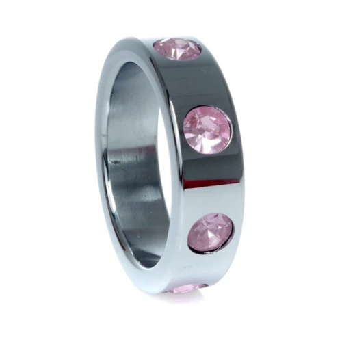 Boss Series - Metaal - Cockring - Penisring met Lichtroze Diamanten - Groot - Afbeelding 5