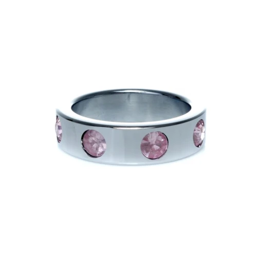 Boss Series - Metaal - Cockring - Penisring met Lichtroze Diamanten - Groot - Afbeelding 4