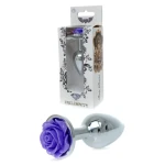 Zilveren buttplug met roos - Paars