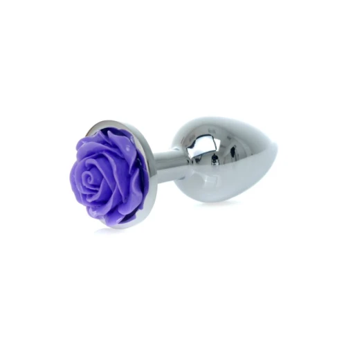 Zilveren buttplug met roos - Paars - Afbeelding 8