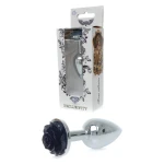 Zilveren buttplug met roos - Zwart