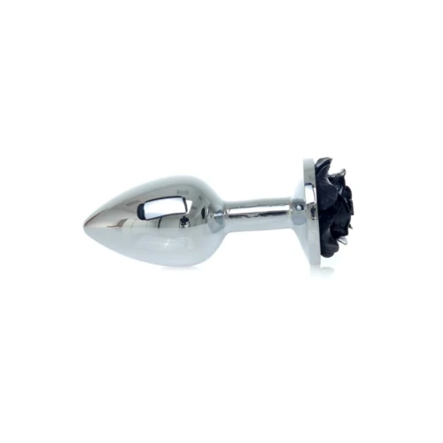 Zilveren buttplug met roos - Zwart - Afbeelding 7