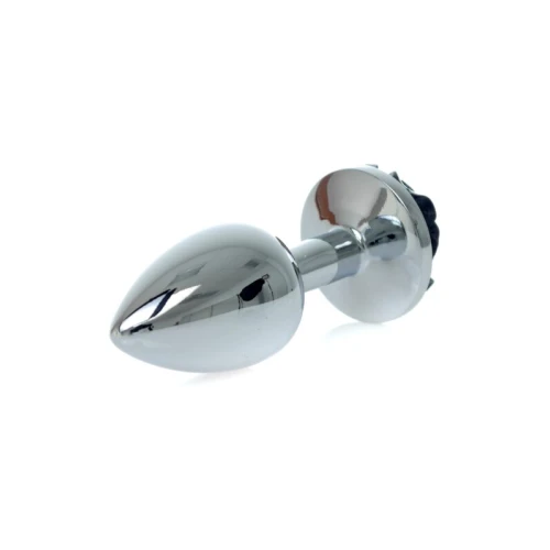 Zilveren buttplug met roos - Zwart - Afbeelding 6