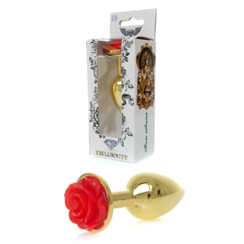 Gouden buttplug met roos - Rood