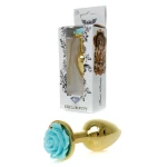 Gouden buttplug met roos - Lichtblauw