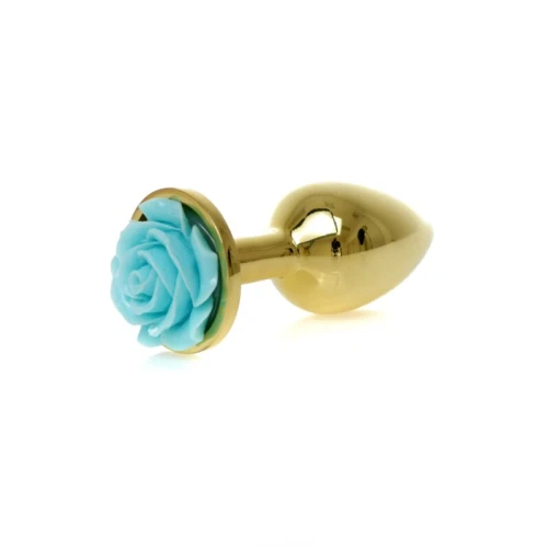 Gouden buttplug met roos - Lichtblauw - Afbeelding 8