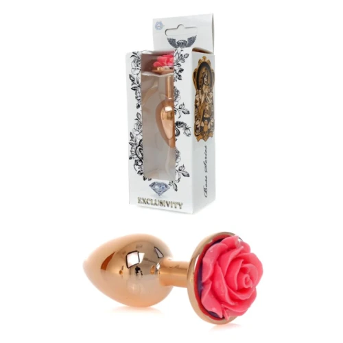 Rosé Gouden buttplug met roos - Roze
