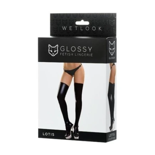 Glossy Shiny Wetlook stockings LOTIS - Zwart - S