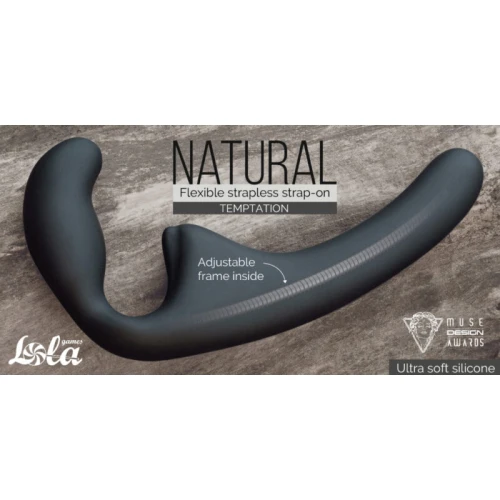 Soepele strapless voorbinddildo Natural Temptation Zwart - Afbeelding 3