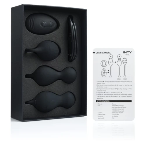 INTY Toys - Blaze - Vibrerende Kegelbalset - 10 standen - USB - Draadloze afstandsbediening - Ultra sterke motoren - 100% Siliconen - Waterdicht - Zwart - Afbeelding 4