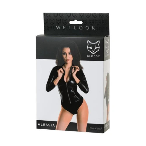 Glossy Wetlook bodyjurk ALESSIA - zwart - S - Afbeelding 2