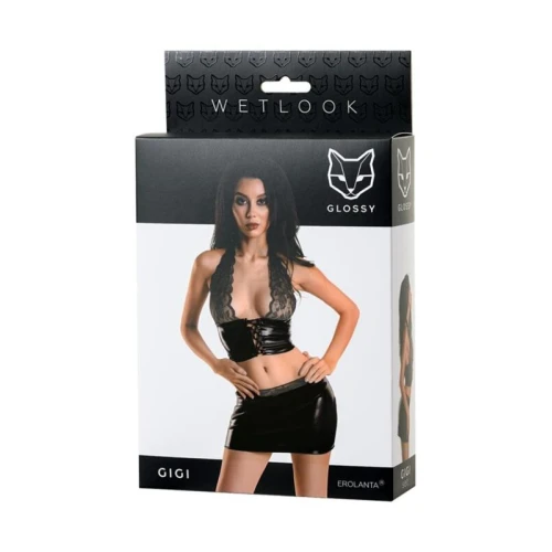 Glanzende Wetlook glimmende set GIGI - zwart - M - Afbeelding 2