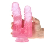 Dubbele Dildo - Caino e Abele - 15,5 cm - Made in Italy - Biobased - Ftalaten vrij - Transparant Roze - Afbeelding 3