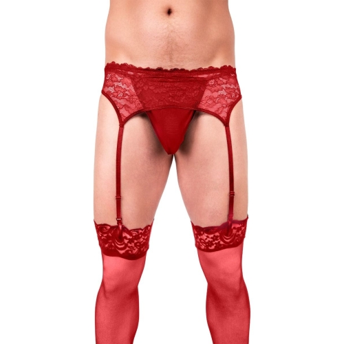 lace garter set front red